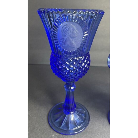 Fostoria Glass Avon George Washington Goblet Mt Vernon Pitcher Cobalt Blue - Picture 2 of 10